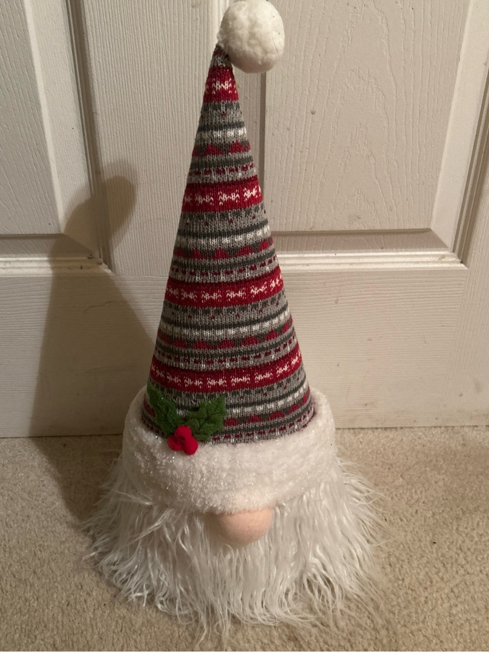 Holiday Gnome Plush Decoration in Red, Gray and White Christmas Tree Topper